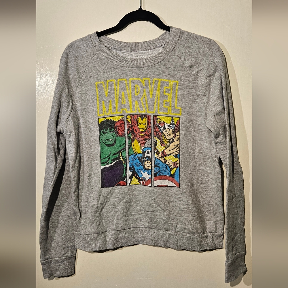 Women’s Marvel Comics Sweatshirt Hulk Iron Man Thor Captain America Gray Large